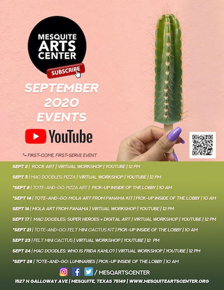 Mesquite Arts Virtual Workshops on Youtube for September