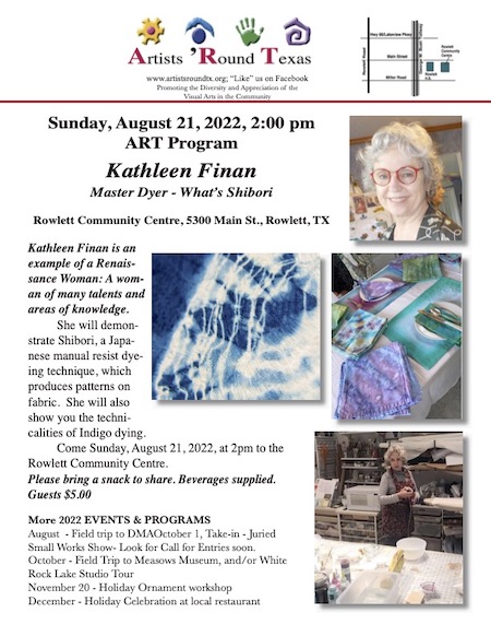 Artists ‘Round Texas meeting August 21 – Kathleen Finian Shibori demo