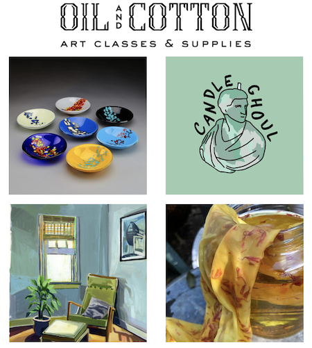 Oil & Cotton March Workshops: Natural Dyes, Fused Glass, Candle Making, Painting